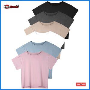 Ultra Soft Cropped T-Shirts Loose Fit Athletic Workout Casual Tees 6 Pack